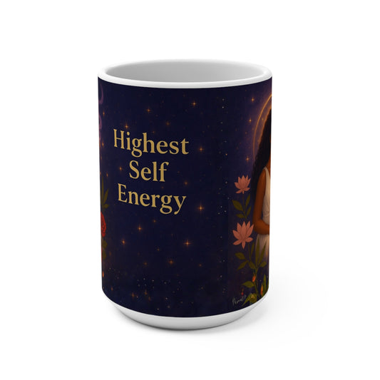 15oz Mug — "Highest Self Energy" Meditation Woman Coffee Cup