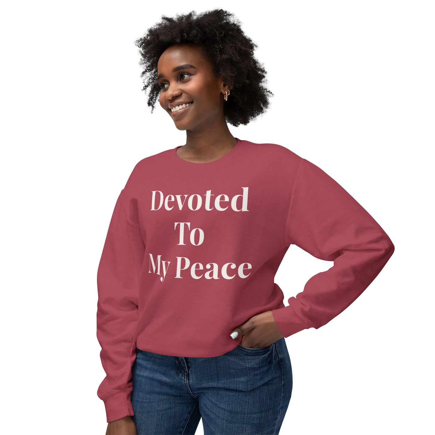 Devoted to My Peace Sweatshirt — Inspirational Lightweight Crewneck